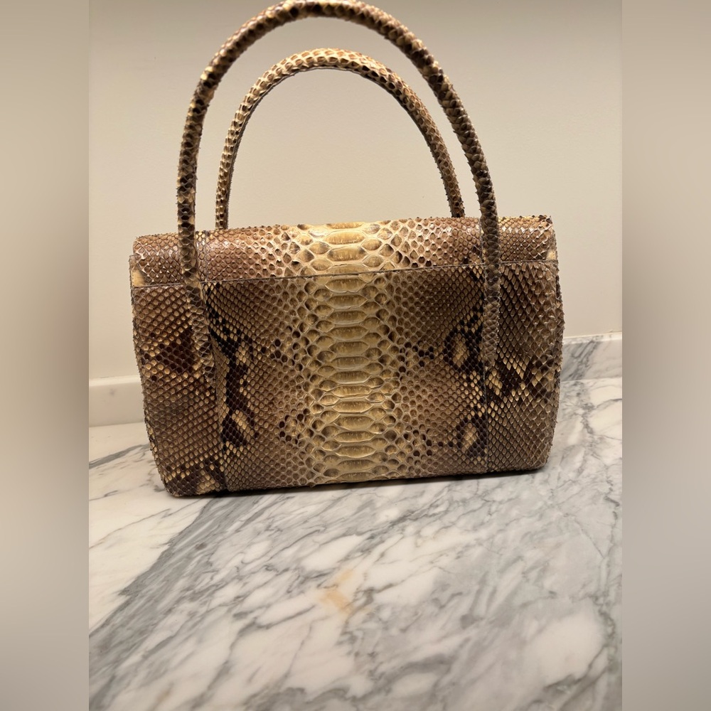 Nancy Gonzalez Brown Satchel with Exotic Python Snakeskin - Picture 3 of 6